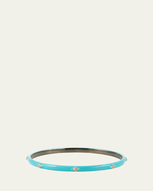New World Enamel Bangle w/ 14k Gold Crivelli, Turquoise,